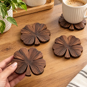 ที่รองแก้วไม้รูปโคลเวอร์ ที่รองแก้วกาแฟไม้ ป้องกันโต๊ะ สำหรับห้องครัวและบ้าน - Product Image 6