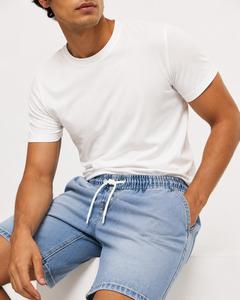 Shorts Bermuda en jean bleu clair pour homme, taille mi-haute, avec cordon de serrage, décontracté, couleur unie, en coton tissé, respirant, infroissable, séchage rapide - Product Image 4