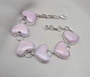 Bracelet en opale rose en forme de cœur, argent sterling 925, fait main - Product Image 2