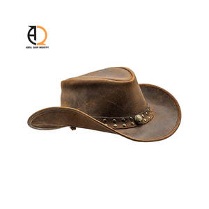 Chapeau de cowboy western en cuir de cheval pour homme, chapeau en cuir véritable - Product Image 1