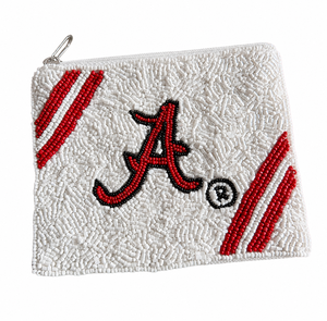 Monedero de cuentas de cristal Crimson Tide para mujer, con correa de muñeca de 5 pulgadas, hecho a mano, con cremallera, para el día del partido, con forro de tela - Product Image 1