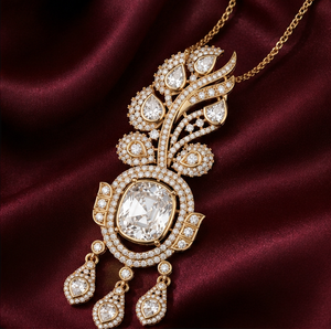 Collier pendentif broche de luxe en diamant de laboratoire non taillé pour femme, convertible en broche et pendentif, bijou de déclaration nuptial - Product Image 5