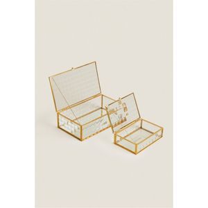 Luxury Gold Brass Glass Jewelry <b>Box</b> Vintage Clear Decorative <b>Keepsake</b> Organizer Rectangular Trinket Display Case Gift <b>Box</b> - Product Image 1