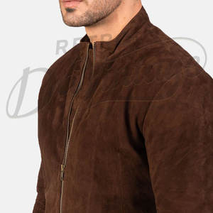 Veste en cuir suédé marron foncé pour homme, coupe ajustée, en véritable peau de mouton, automne-hiver, style décontracté, col bandoulière, fermeture éclair, vêtement d'extérieur - Product Image 2