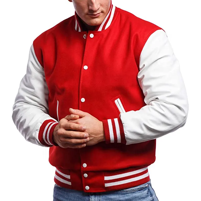 Toptan OEM ODM Varsity Letterman ceket ile erkekler için deri kollu ve kapitone yan astar özel tasarımlar kabul