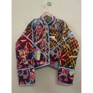 Vestes courtes brodées à la main avec motifs floraux Kantha, col mandarin, manches trois quarts, veste courte pour femmes, vêtements de printemps - Product Image 1