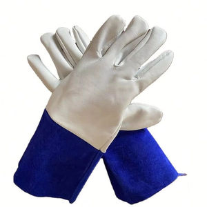 White Leather <b>Welding</b> Custom <b>Gloves</b> With Blue Cuff Straight Thumb Design Cotton Lined Genuine Leather <b>TIG</b> <b>Welding</b> <b>Gloves</b> - Product Image 3