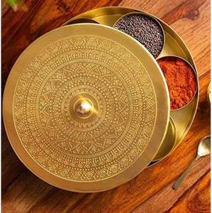 Caja de Especias Masala de Latón Puro, Duradera, Ecológica, Hermética, Decorativa, para Almacenamiento en Gabinetes de Cocina, para Hogar, Restaurante, Venta al por Mayor - Product Image 2