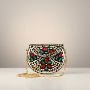 Bolso de mano metálico multicolor con diamantes de moda - Product Image 1