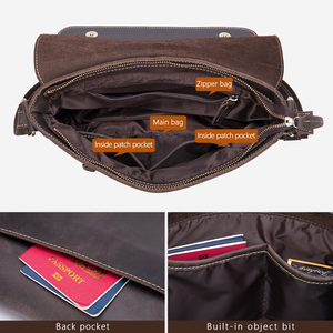 Bolsos cruzados de cuero genuino Crazy Horse para hombre, estilo vintage, con cremallera, para el pecho y el hombro. - Product Image 5