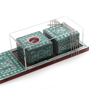 Ensemble de brûleur d'encens Mubkhar en bois fait main avec incrustation de nacre de luxe, plateau de rangement pour Bakhoor, décoration d'intérieur arabe - Product Image 6