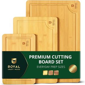 Set di Taglieri in Legno di Bambù per Preparazione Pasti con Scanalatura Profonda per il Succo e Manici Laterali per Tagliare e Servire - Product Image 5