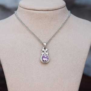 NIKHIL GEMS Collier en argent sterling 925 avec pendentif goutte d'améthyste naturelle, style vintage, certifié par un tiers, pour fiançailles, février - Product Image 1
