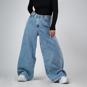 Pantalones Vaqueros de Mezclilla para Mujer, Talla Grande Personalizada, Jeans Rectos Casuales, Estilo Urbano, Corte Holgado, Lavado Desgastado - Product Image 6