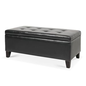 Poggiapiedi in ecopelle nera con gambe in legno "38.4" per sgabelli da salotto e pouf - Product Image 4