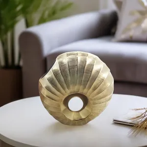 Handmade Brass Tabletop Vase Modern Decorative Sculpture 10 Inch Diameter Gold Finish - Product Image 2