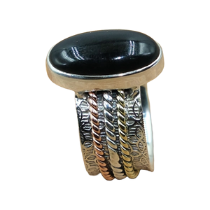 Natural Black Onyx <b>Spinner</b> <b>Ring</b>, Anxiety <b>Ring</b>, Pure 925 Sterling <b>Silver</b> <b>Spinner</b> <b>Ring</b> Hammered <b>Ring</b> With Brass And Copper Jewelry - Product Image 1