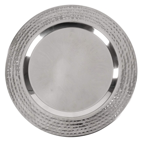 Assiette de service ronde élégante en argent métallisé avec bordure texturée perlée pour la restauration et les banquets - Product Image 1