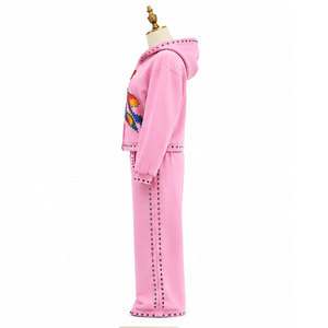 Pink <b>Y2K</b> <b>Tracksuit</b> Set With Rhinestone Letter Logo Hooded Zipper Sweatshirt And Full Length Pants For Women Autumn Wear - Product Image 3