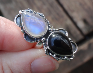 <b>Moonstone</b> & Black Onyx <b>Ring</b> 925 Sterling Silver Elegant Unique Women's party wear <b>Ring</b> - Product Image 3