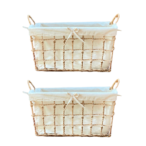 ตะกร้าเก็บของคุณภาพสูงจากวัสดุธรรมชาติ ผักตบชวา หญ้าทะเล หวาย ไม้ไผ่ พร้อมโครงและผ้าซับใน ดีไซน์ OEM - Product Image 1