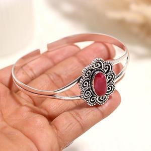 925 Sterling Silver Ruby Sapphire Bangle Vintage Style Oval Stone <b>Bracelet</b> Handmade Boho Silver Jewelry <b>Adjustable</b> <b>bracelet</b> - Product Image 4