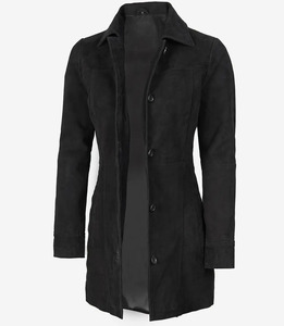 Fashion Outerwear Classic Fit <b>Men's</b> <b>Black</b> Suede <b>Long</b> <b>Coat</b> Single Breasted Turn Collar Casual Autumn Waterproof Windproof Jacket - Product Image 5