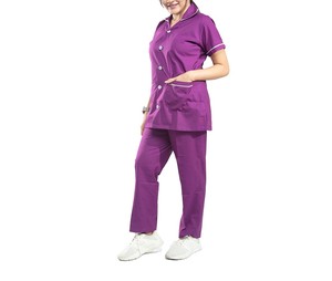 Women's <b>Purple</b> <b>Scrub</b> Set Cotton Polyester Knitted Hospital Uniforms with Needle Detection and Pants Included - Product Image 3
