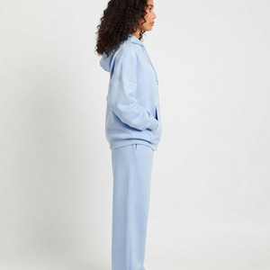 Ensemble de survêtement 2 pièces pour femme, personnalisé par les fabricants, automne-hiver, grande taille, couleur unie, avec sweat à capuche zippé et pantalon, anti-boulochage, 100% - Product Image 3
