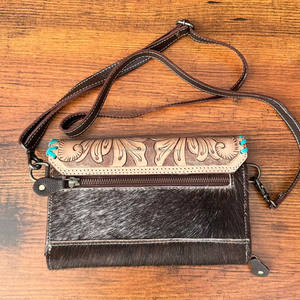 Pochette de sculpture usinée en cuir de vachette véritable de haute qualité en cuir véritable portefeuilles à bandoulière Collection d'embrayage multi-usages pour femmes - Product Image 4