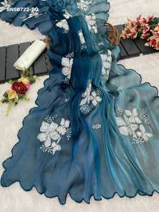 Sari indien traditionnel JMC de conception Evergreen, magnifique et fantaisie, avec broderie double sequencée, fabriqué en Inde - Product Image 6