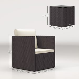 Set di Mobili da Giardino in 3 Pezzi Marrone con Piedini Regolabili e Cuscini Lavabili, Include Tavolino in Vetro per Giardino e Balcone - Product Image 3