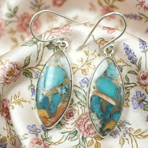 Blue Orange Oyster Copper Turquoise Large <b>Earrings</b> 925 Silver Rose <b>Gold</b> & Yellow <b>Gold</b> Plated Handmade Statement Boho Jewelry Her - Product Image 1