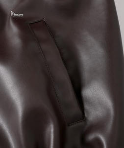 Veste en cuir d'agneau véritable marron uni pour homme, col montant, style classique et élégant, style urbain, vêtement d'extérieur d'hiver de haute qualité - Product Image 5