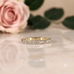 925 Sterling <b>Silver</b> <b>Emerald</b> Round Moissanite Eternity Band <b>Ring</b> 18K Gold Plated Wedding Anniversary Stackable <b>Ring</b> Women - Product Image 1
