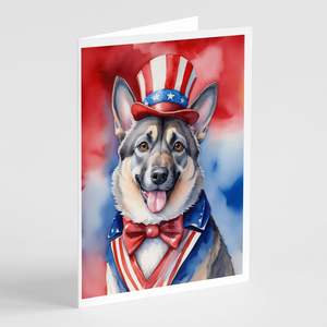 Norwegian Elkhound Patriotic American Whimsical A7 Tarjetas de notas en blanco Pack 8 con sobres Tarjetas de felicitación de tamaño 5x7 - Product Image 1