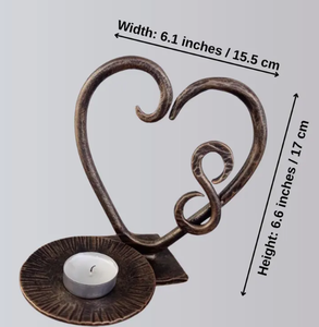 Custom Antique Brass Finish Wrought Iron Heart Candle <b>Holder</b> Sculpture – Handcrafted Metal Infinity <b>Tealight</b> Stand for Tabletop - Product Image 3
