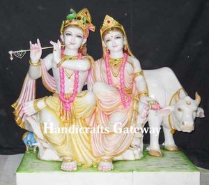 รูปปั้นกฤษณะหินอ่อน Makrana พร้อมวัว - Product Image 4