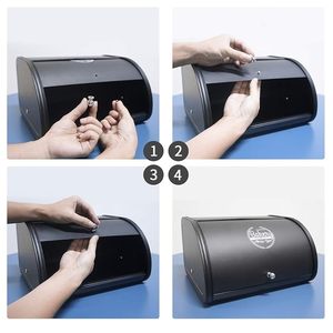 Caja de Pan de Metal Negra, Contenedor de Alimentos Retro con Tapa Abatible y Ventana Antipolvo para Almacenamiento en la Cocina - Product Image 5