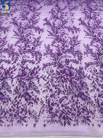 Tissu en dentelle brodée motif feuille de vigne YX1613 en gros avec paillettes pour la confection de robes de mariée et de robes de soirée