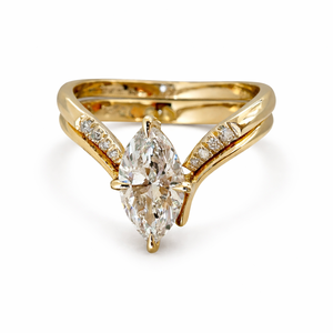 แหวนหมั้นทองคำแท้ 14K รูปทรงมาร์คีส์ เพชร 3 กะรัต สี DEF ความสะอาดระดับ VS VVS เพชรเพาะเลี้ยงในห้องปฏิบัติการ ชุดแหวนเจ้าสาวพร้อมวงแหวนคู่แบบพิเศษ - Product Image 2