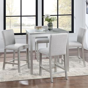 5-Piece Counter Height Dining Room Set Wooden <b>Square</b> <b>Table</b> with 4 Upholstered Chairs <b>Kitchen</b> <b>Table</b> Set - Product Image 2
