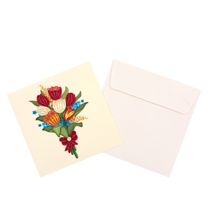 Tarjeta de felicitación hecha a mano con diseño de ramo de tulipanes elegantes, tarjeta floral 3D con técnica de quilling para el Día de la Madre y el Día del Maestro, tarjeta con quilling floral para el Día de la Mujer - Product Image 3