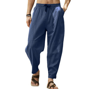 Pantalones bombachos de lino y algodón para hombre, ropa de calle con cintura elástica sólida, pantalones para correr, novedad de 2023, pantalones holgados con entrepierna, pantalones informales para hombre, color caqui - Product Image 5