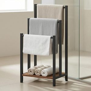 Support de plantes industriel à 3 niveaux avec étagère en bois et structure en métal noir, présentoir moderne autoportant pour plantes d'intérieur et d'extérieur - Product Image 2
