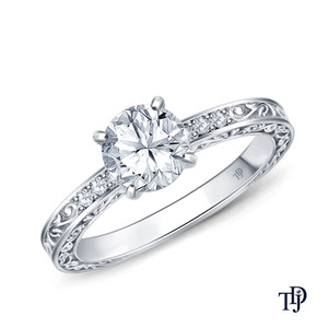 Anillo de compromiso de oro de 10K con grabado de caligrafía antigua y diamante verde de laboratorio, venta al por mayor y al por menor de joyería internacional OEM - Product Image 2