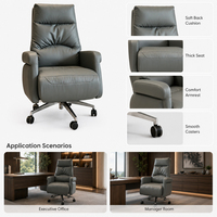 Chaise de bureau de direction en cuir de luxe, dossier haut, inclinable, pivotante, avec larges accoudoirs