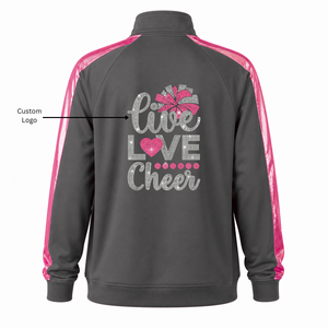 Ensemble de réchauffement pour équipe de cheerleading avec logo personnalisé en strass, veste à col zippé et poche kangourou, tenue de compétition pour équipe - Product Image 2