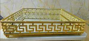 Luxury Handmade Durable Iron Greek Key Gold <b>Mirror</b> Square <b>Tray</b> | Ornate Decorative Serving <b>Tray</b> for Coffee Table | Glass Vanity - Product Image 3