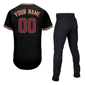 Conjunto de Uniforme de Béisbol Personalizado Unisex Negro Rojo Nombre del Equipo 00 Jersey de Poliéster de Manga Corta que Absorbe la Humedad Pantalones Logotipo Personalizado - Product Image 2